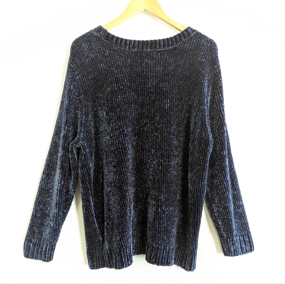 Orvis Scoop Neck Chenille Sweater XXL Navy Blue Super Soft Knit Plus Curvy - Picture 2 of 15